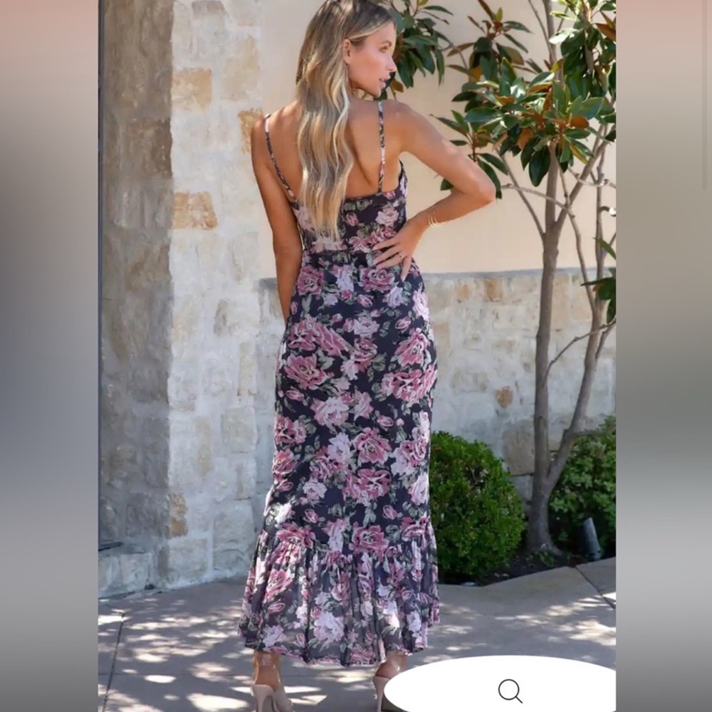 Vici Black Floral Maxi Dress with Pink Rose Print - Picture 3 of 3